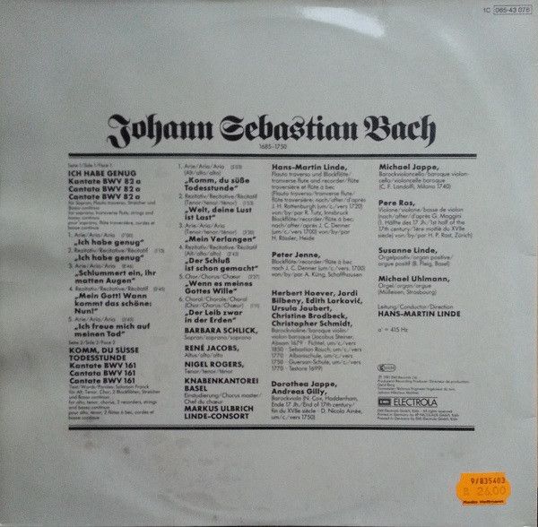 EMI 1C 065-43 076 - Johann Sebastian Bach, Barbara Schlick, René - Image 3
