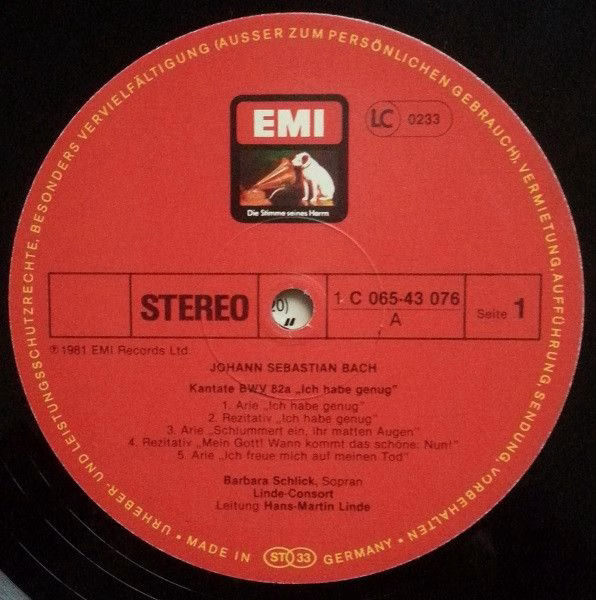 EMI 1C 065-43 076 - Johann Sebastian Bach, Barbara Schlick, René - Image 4