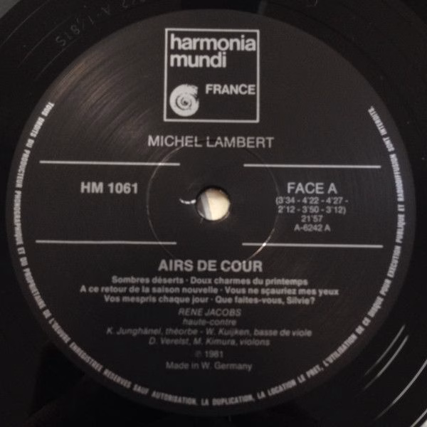 harmonia mundi France HM 1061 - Michel Lambert (3) - Airs de Cou - Image 3