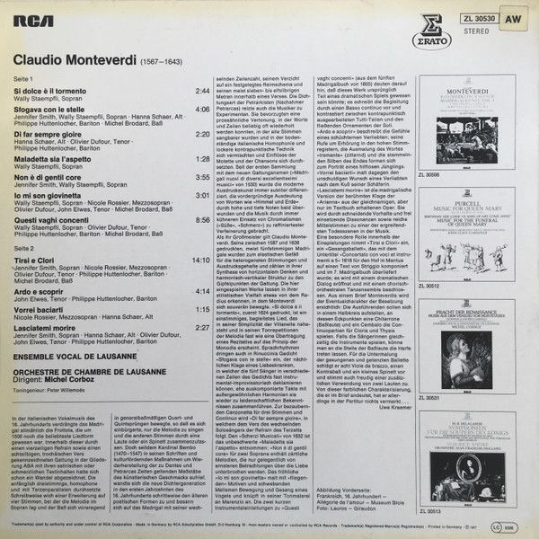 Erato ZL 30530 - Claudio Monteverdi, Ensemble Vocal De Lausanne, - Image 2