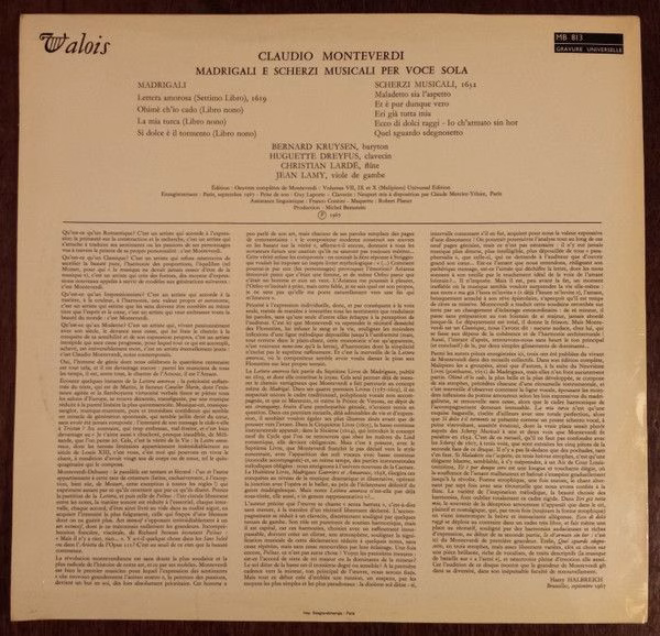 Valois MB 813 - Claudio Monteverdi, Bernard Kruysen, Huguette Dr - Image 2