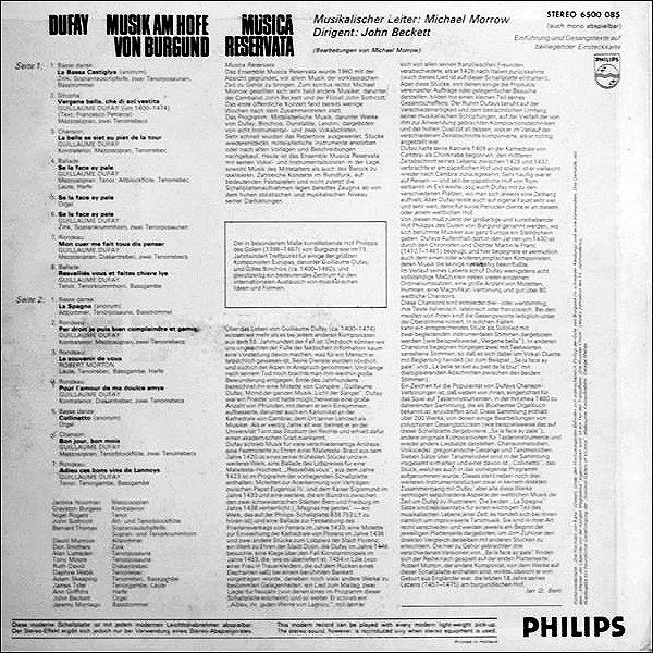 Philips 6500 085 - Guillaume Dufay, Musica Reservata - Musik Am - Image 2