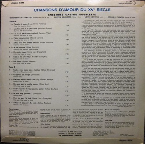 BAM C 109 - Ensemble Gaston Soublette - Chansons D'amour Du XVe - Image 2