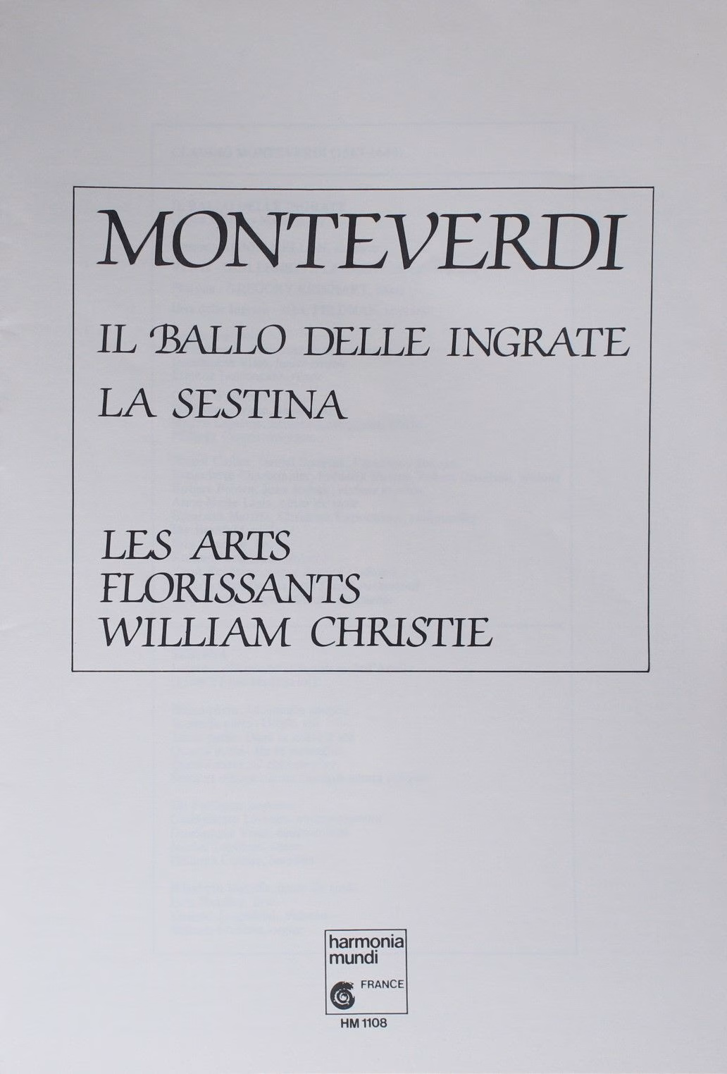 harmonia mundi France HM 1108 - Claudio Monteverdi, Les Arts Flo - Image 3