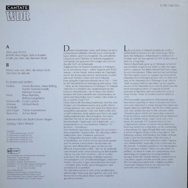 Cantate CAN 760 001 - Dieterich Buxtehude, Bach-Chor Siegen, Ulr - Image 2