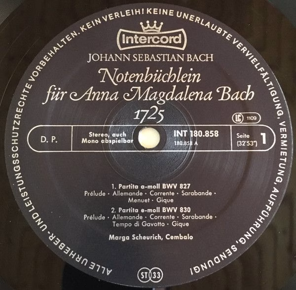 Intercord INT 180.858 - Johann Sebastian Bach, Marga Scheurich, - Image 5