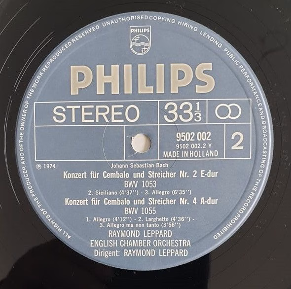 Philips 9502 002 - Johann Sebastian Bach, Raymond Leppard, Engli - Image 4