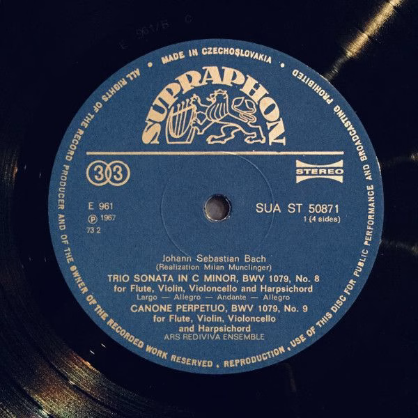 Supraphon SUA ST 50871 - Johann Sebastian Bach, Ars Rediviva Ens - Image 2