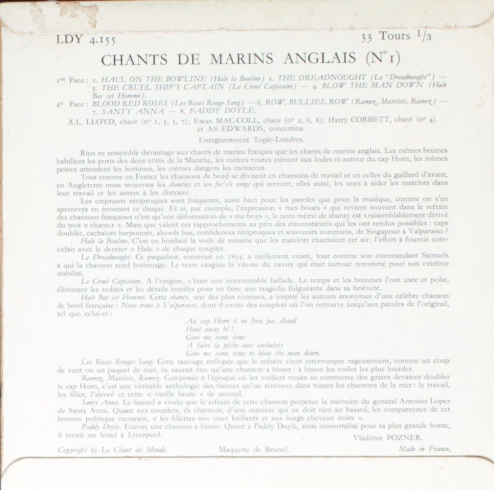 Le Chant Du Monde LDY - 4155 - Various - Chants De Marins Anglai - Image 2