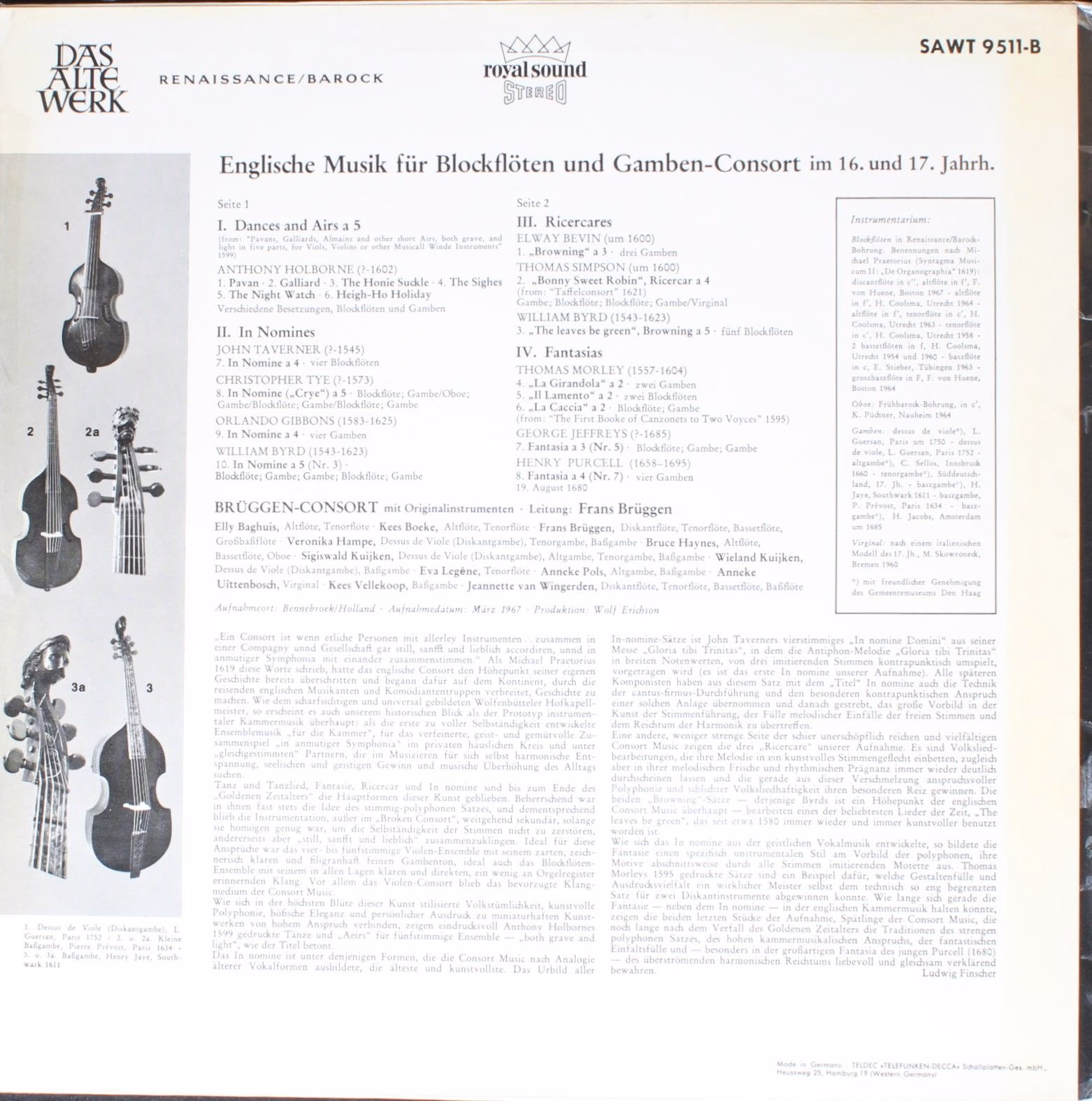 Telefunken SAWT 9511-B - William Byrd, Thomas Morley, Anthony Ho - Image 2