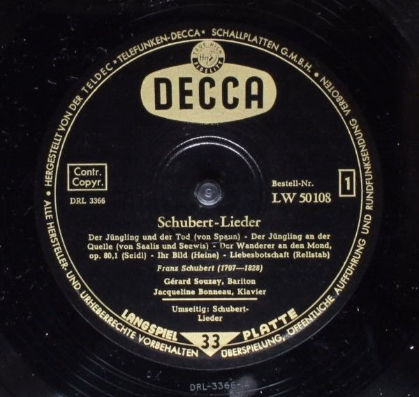DECCA LW 50108 - Gérard Souzay, Jacqueline Bonneau - Schubert-Li - Image 3