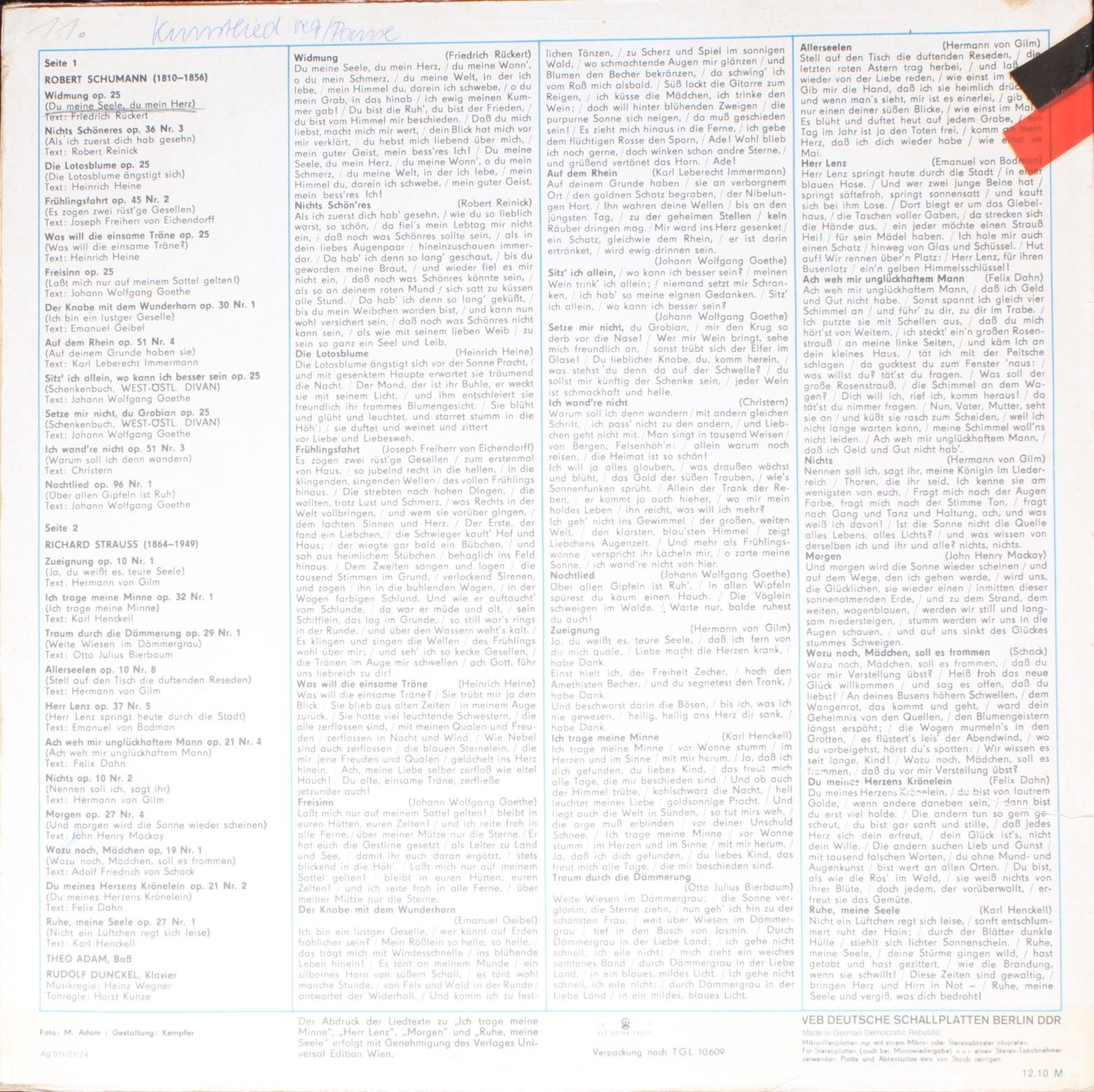 Eterna 8 26 137 - Theo Adam, Robert Schumann, Richard Strauss, R - Image 2