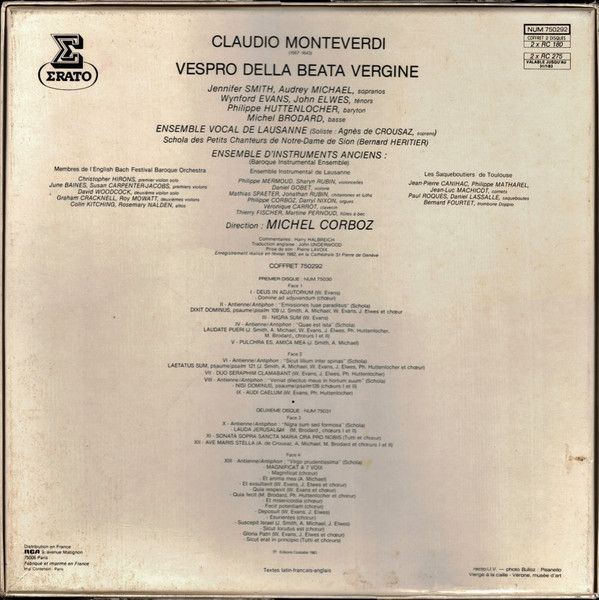 Erato 750292 - Claudio Monteverdi, Ensemble Vocal De Lausanne, L - Image 2