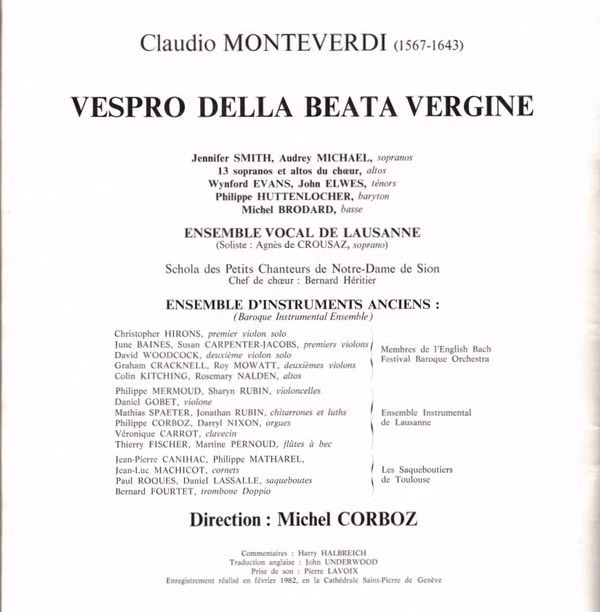 Erato 750292 - Claudio Monteverdi, Ensemble Vocal De Lausanne, L - Image 8