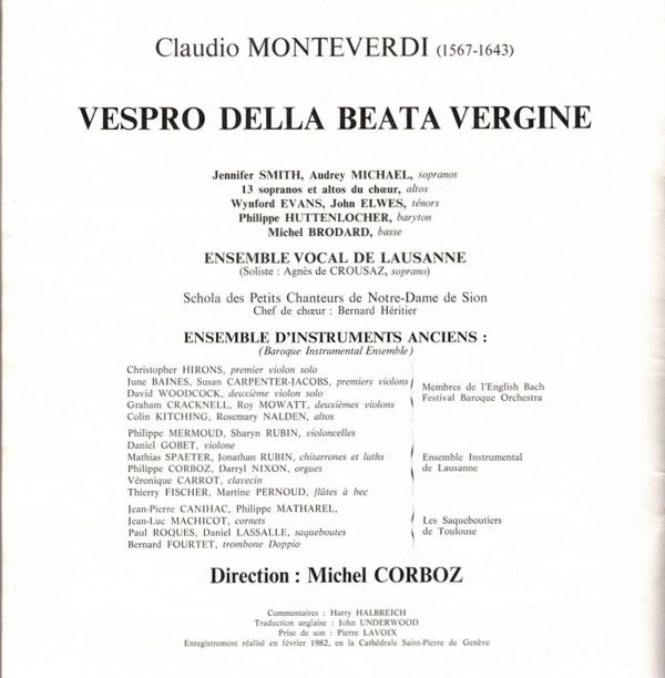 Erato 750292 - Claudio Monteverdi, Ensemble Vocal De Lausanne, L - Image 8