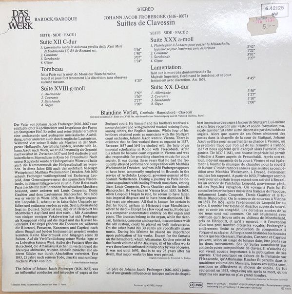 Telefunken 6.42125 AW - Johann Jakob Froberger, Blandine Verlet - Image 2