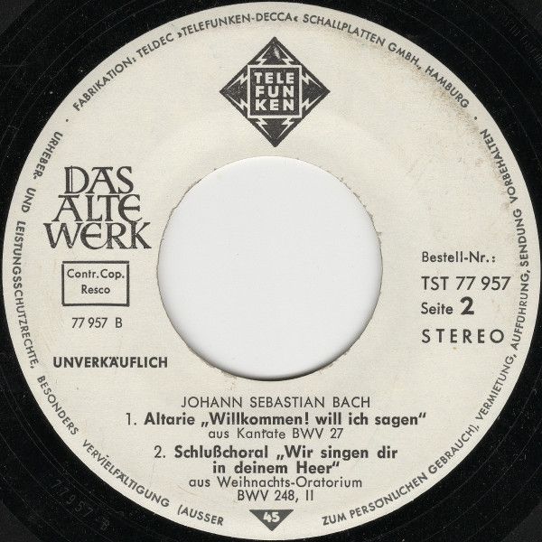 Telefunken TST 77 957 - Nikolaus Harnoncourt, Johann Sebastian B - Image 4