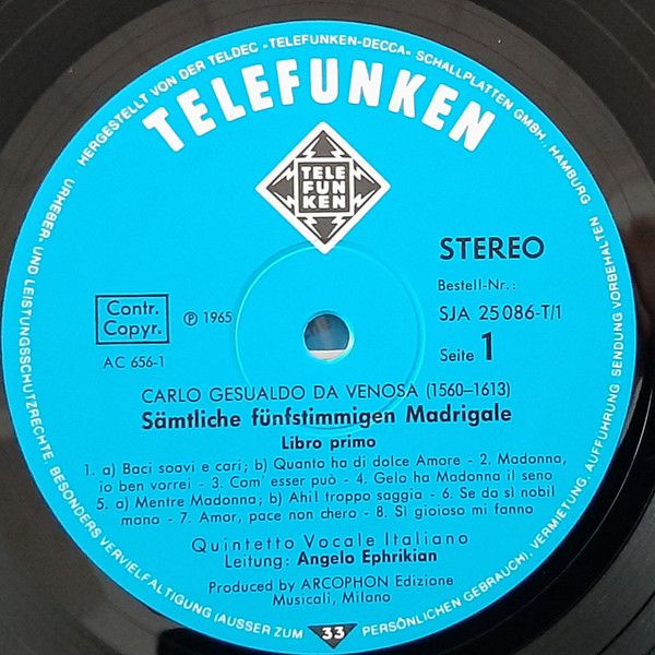 Telefunken SJA 25086-T/1-7 - Carlo Gesualdo, Quintetto Vocale It - Image 2