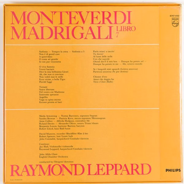 Philips 6747 416 - Claudio Monteverdi, Raymond Leppard - Madriga - Image 2