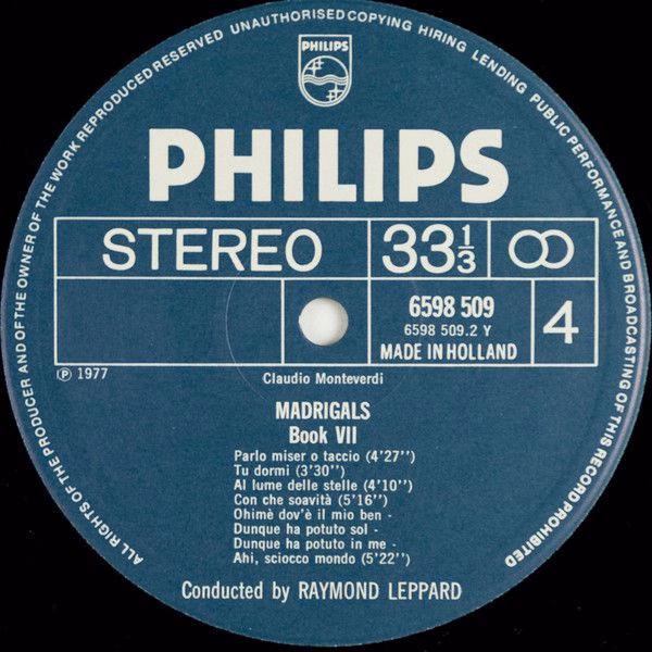Philips 6747 416 - Claudio Monteverdi, Raymond Leppard - Madriga - Image 6