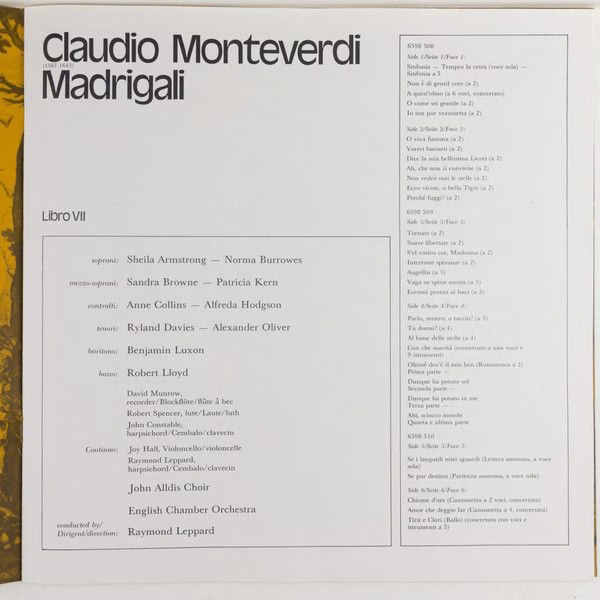 Philips 6747 416 - Claudio Monteverdi, Raymond Leppard - Madriga - Image 11