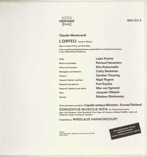 Telefunken SKH 21 - Claudio Monteverdi, Lajos Kozma, Rotraud Han - Image 2