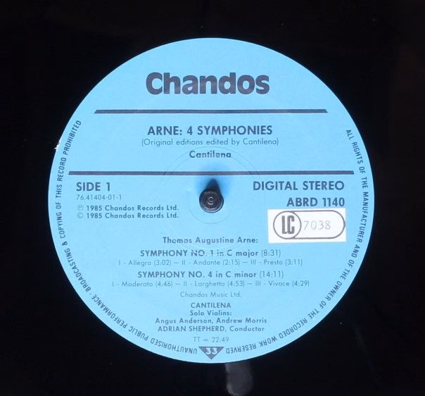 Chandos ABRD 1140 - Thomas Arne, Cantilena, Adrian Shepherd - Fo - Image 3