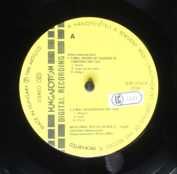 Hungaroton SLPD 12723 - Johann Sebastian Bach, Kálmán Kostyál, J - Image 3