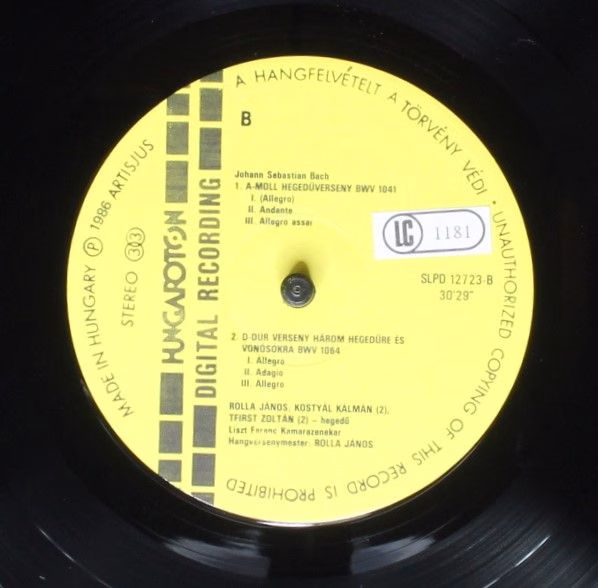 Hungaroton SLPD 12723 - Johann Sebastian Bach, Kálmán Kostyál, J - Image 4