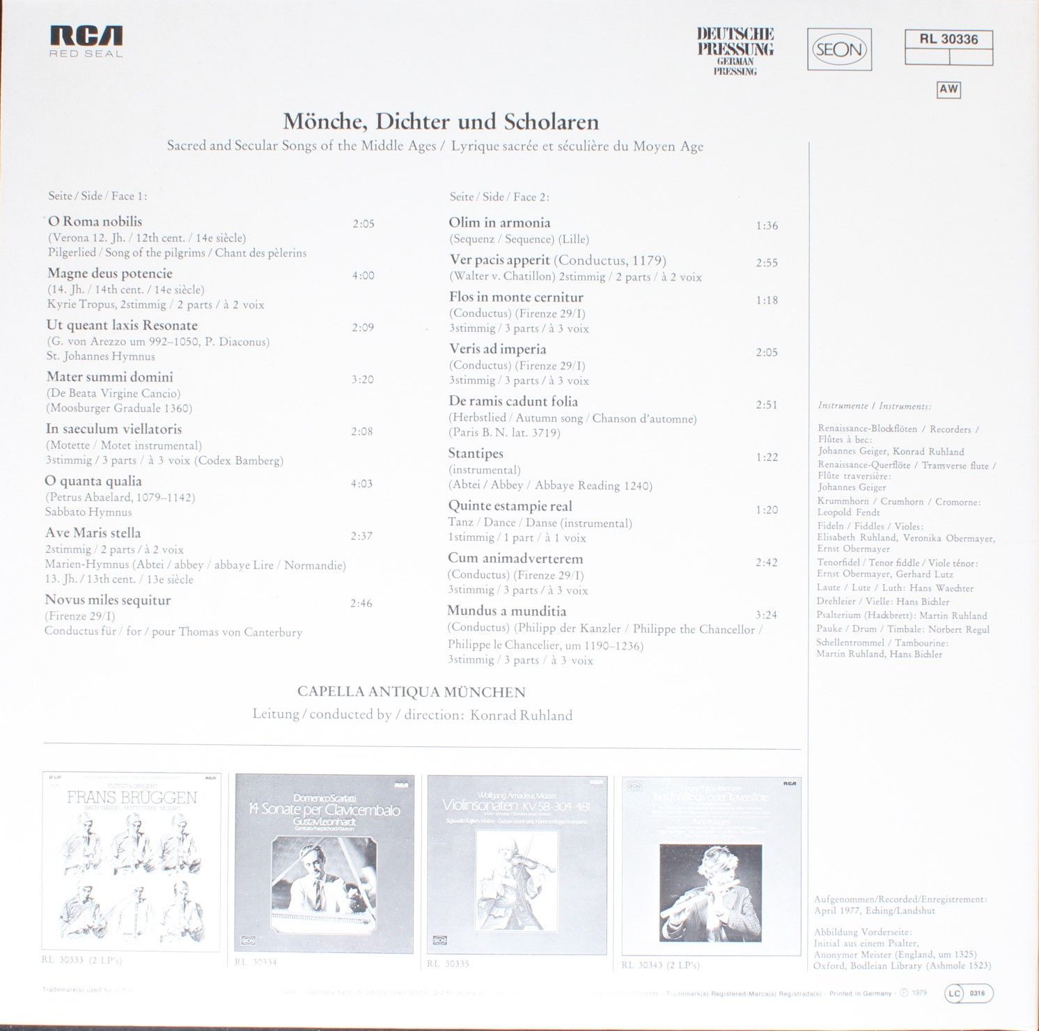 RCA Red Seal RL 30336 - Capella Antiqua München, Konrad Ruhland - Image 2