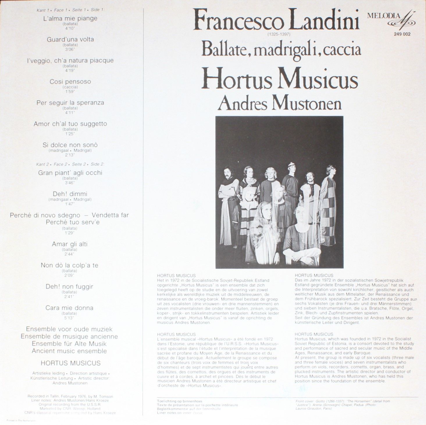 249 002 - Francesco Landini, Hortus Musicus, Andres Mustonen - - Image 2
