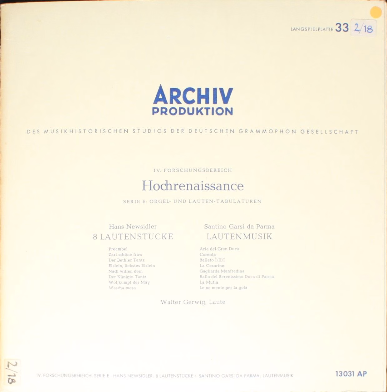 Archiv Produktion 13 031 AP - Santino Garsi Da Parma, Hans Neusi