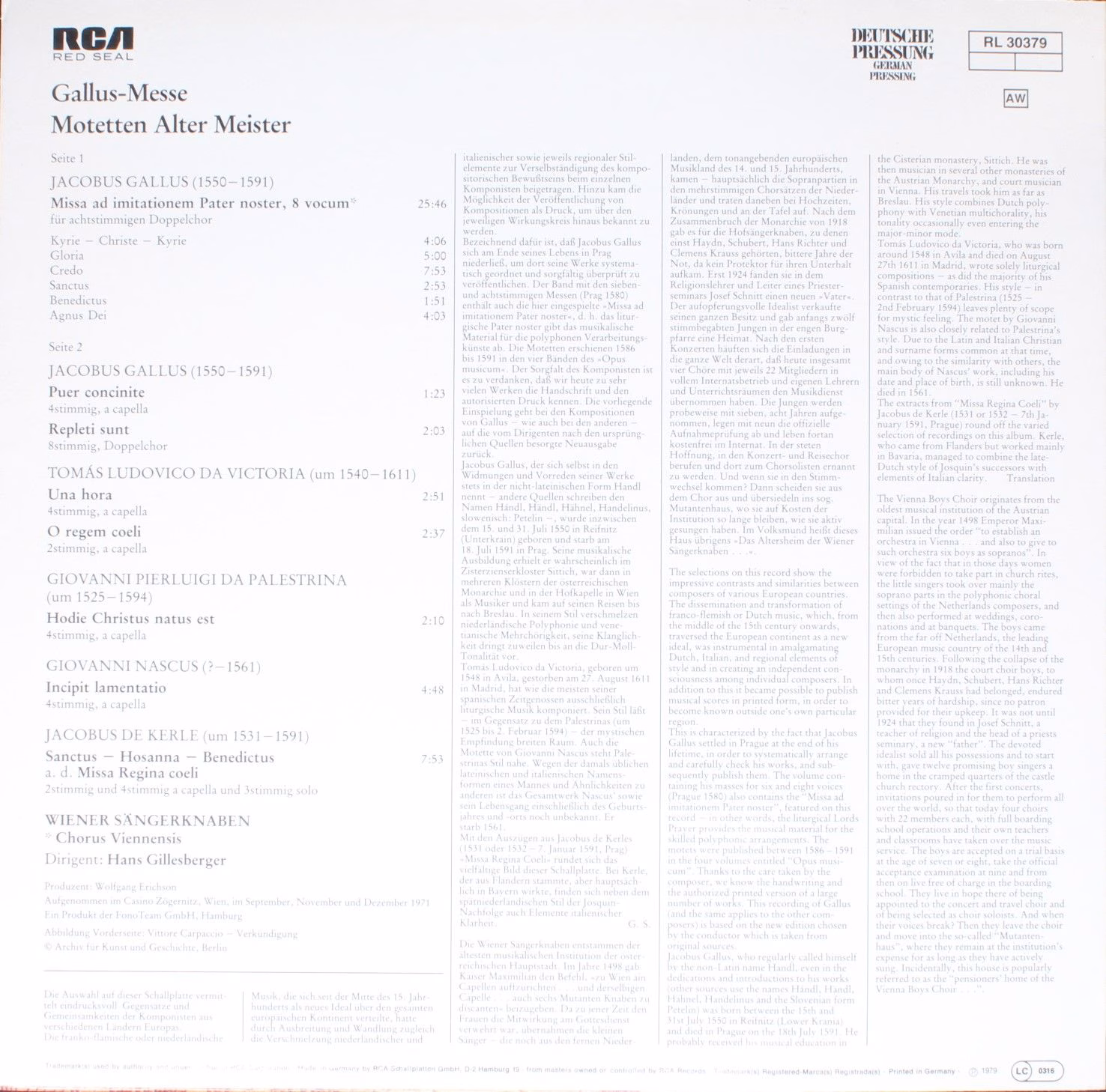RCA Red Seal RL 30379 - Jacobus Gallus, Die Wiener Sängerknaben, - Image 2