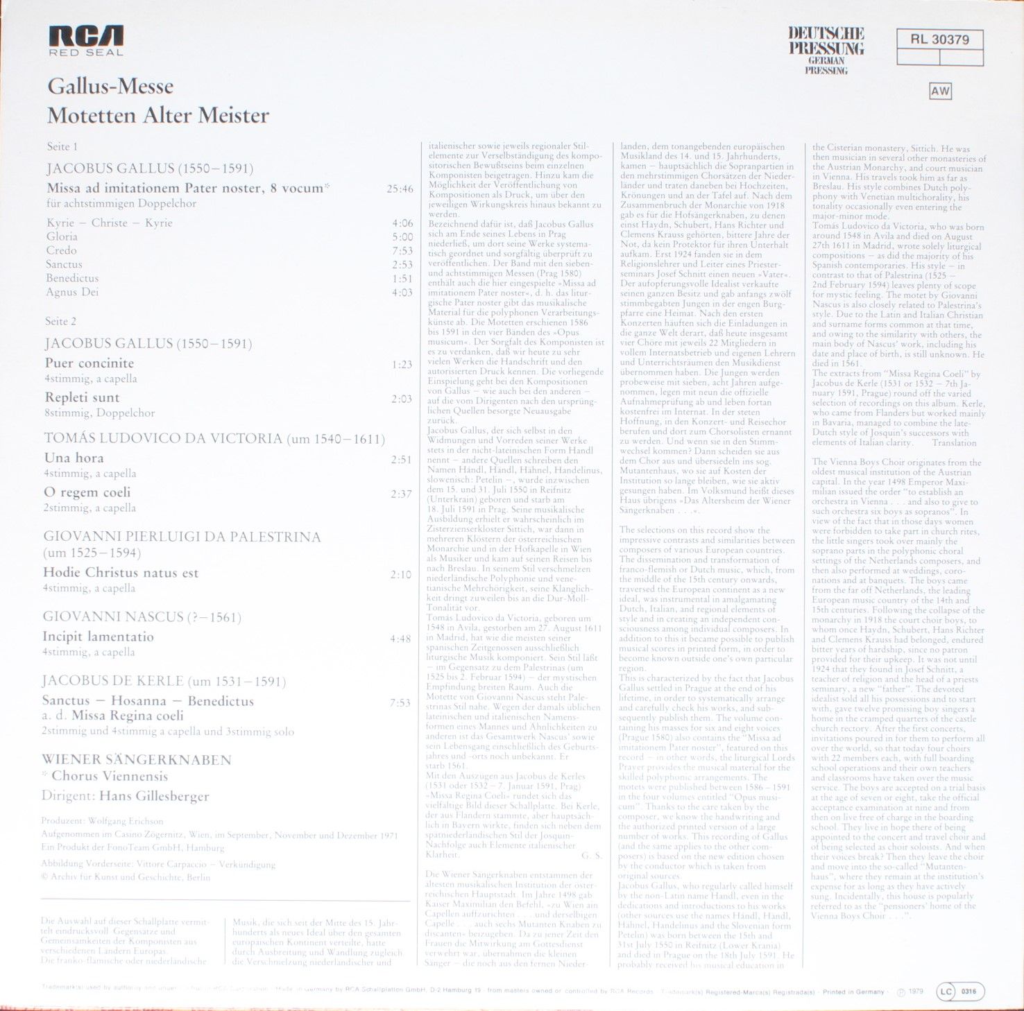 RCA Red Seal RL 30379 - Jacobus Gallus, Die Wiener Sängerknaben, - Image 2
