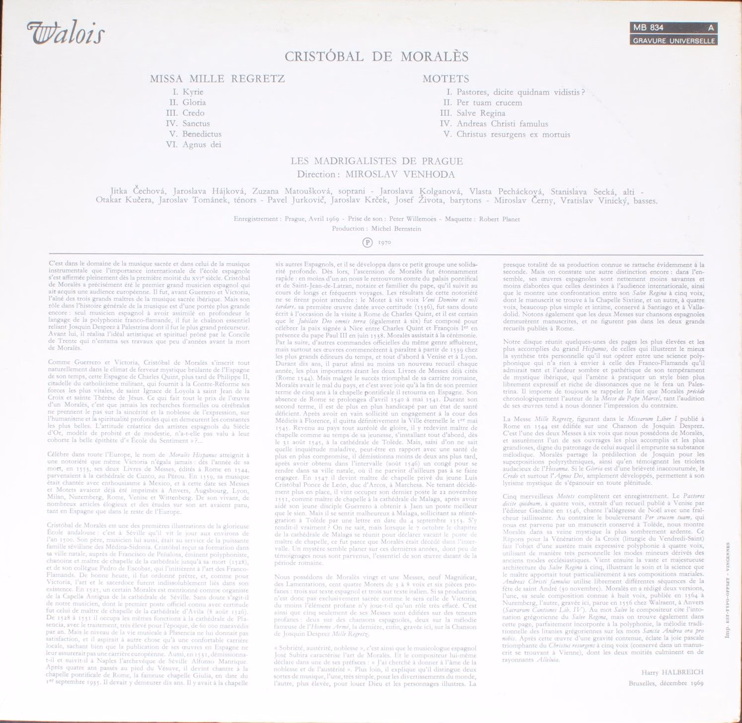 Valois MB 834 - Cristóbal de Morales, Prague Madrigal Singers, M - Image 2