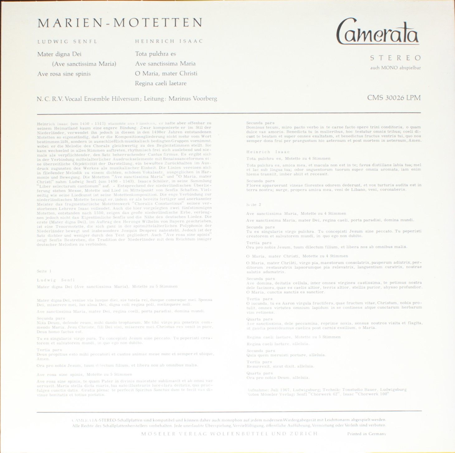 Camerata (2) CMS 30026 LPM - Heinrich Isaac, Ludwig Senfl, NCRV - Image 2
