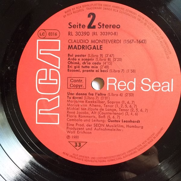 RCA Red Seal RL 30390 - Claudio Monteverdi, Gustav Leonhardt - M - Image 3