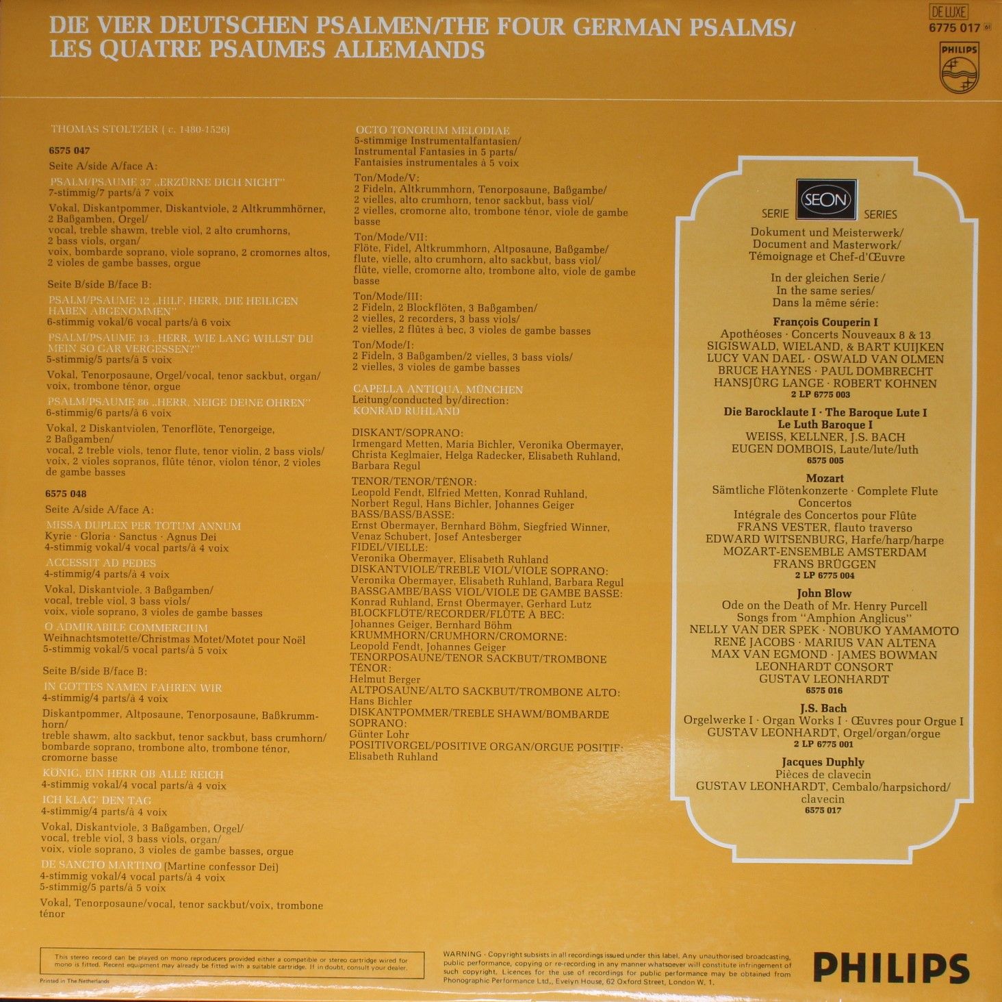 Philips 6775 017 - Thomas Stoltzer, Capella Antiqua München, Kon - Image 2