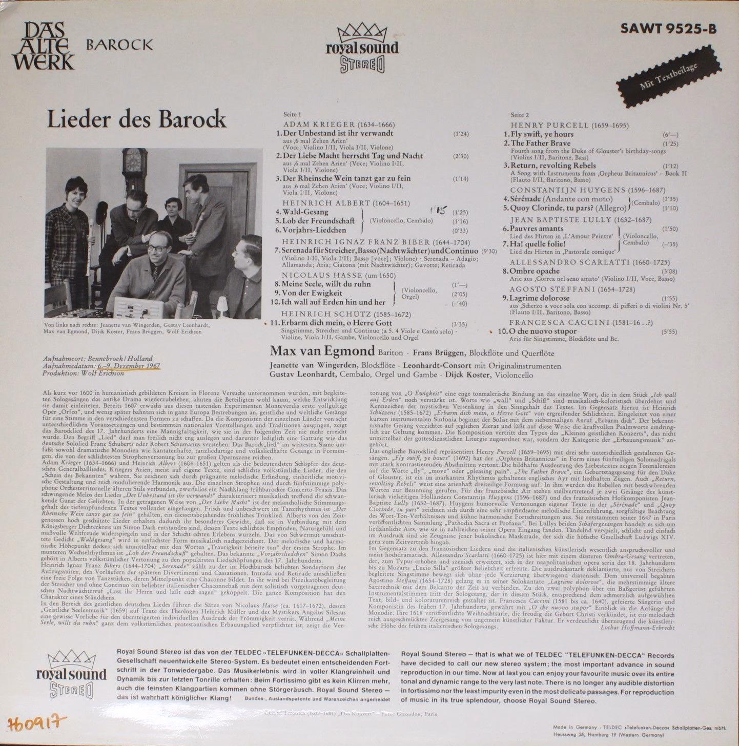 Telefunken SAWT 9525-B - Max van Egmond - Lieder des Barock - Image 2