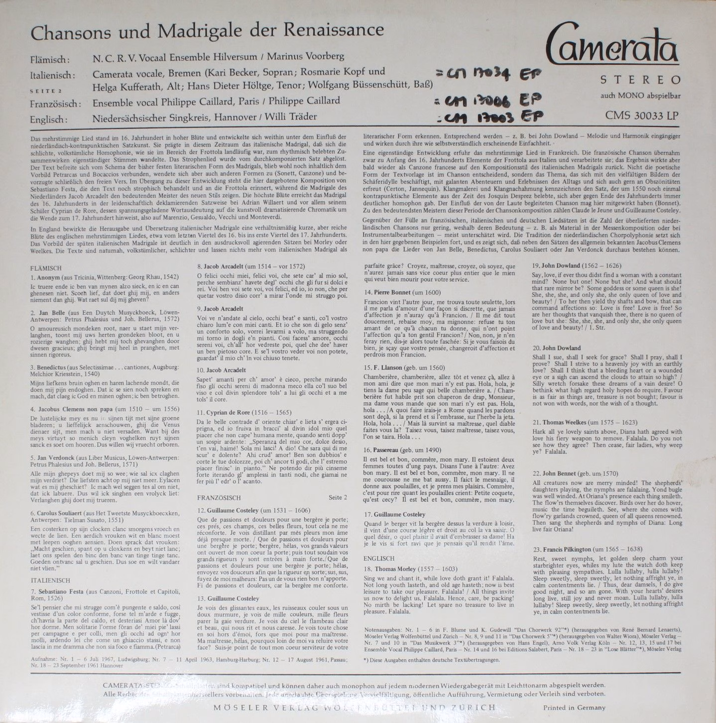 Camerata (2) CMS 30033 LP - Various - Flämische Italienische Fra - Image 2