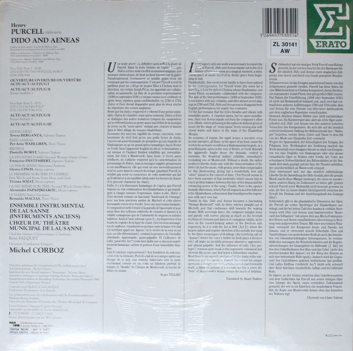 Erato NUM 75305 - Henry Purcell, Teresa Berganza, Per-Arne Wahlg - Image 2