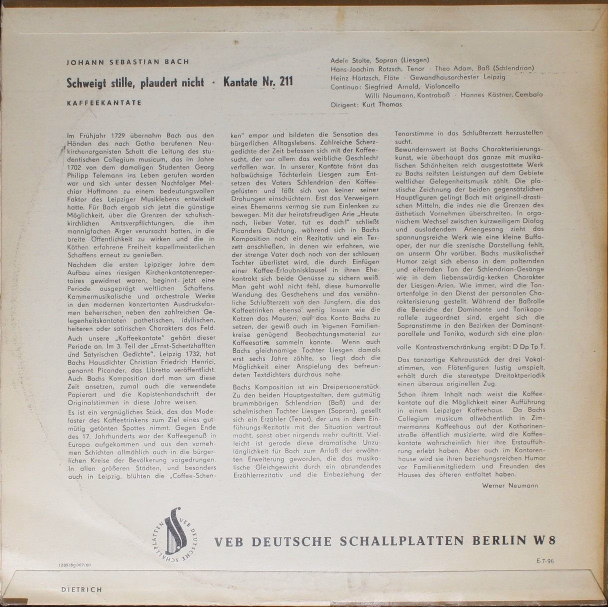Eterna 7 20 114 - Johann Sebastian Bach - Schweigt Stille, Plaud - Image 2