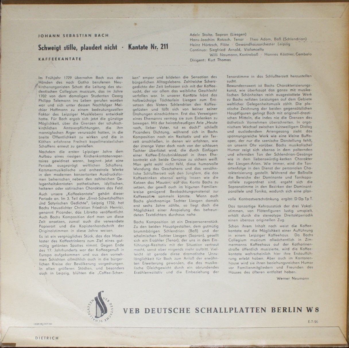 Eterna 7 20 114 - Johann Sebastian Bach - Schweigt Stille, Plaud - Image 2