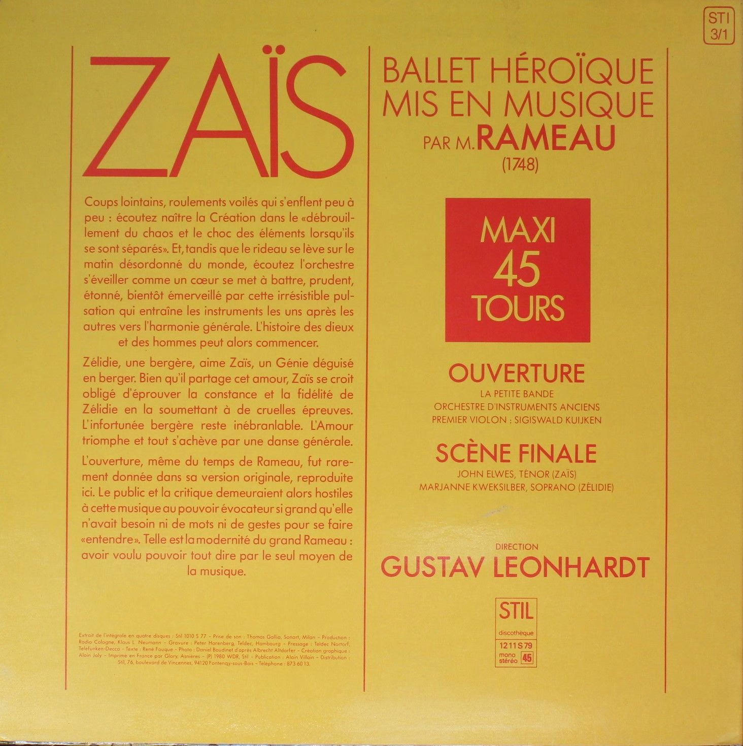 Stil 1211 S 79 - Jean-Philippe Rameau - Zaïs, Ballet Héroïque Mi - Image 2
