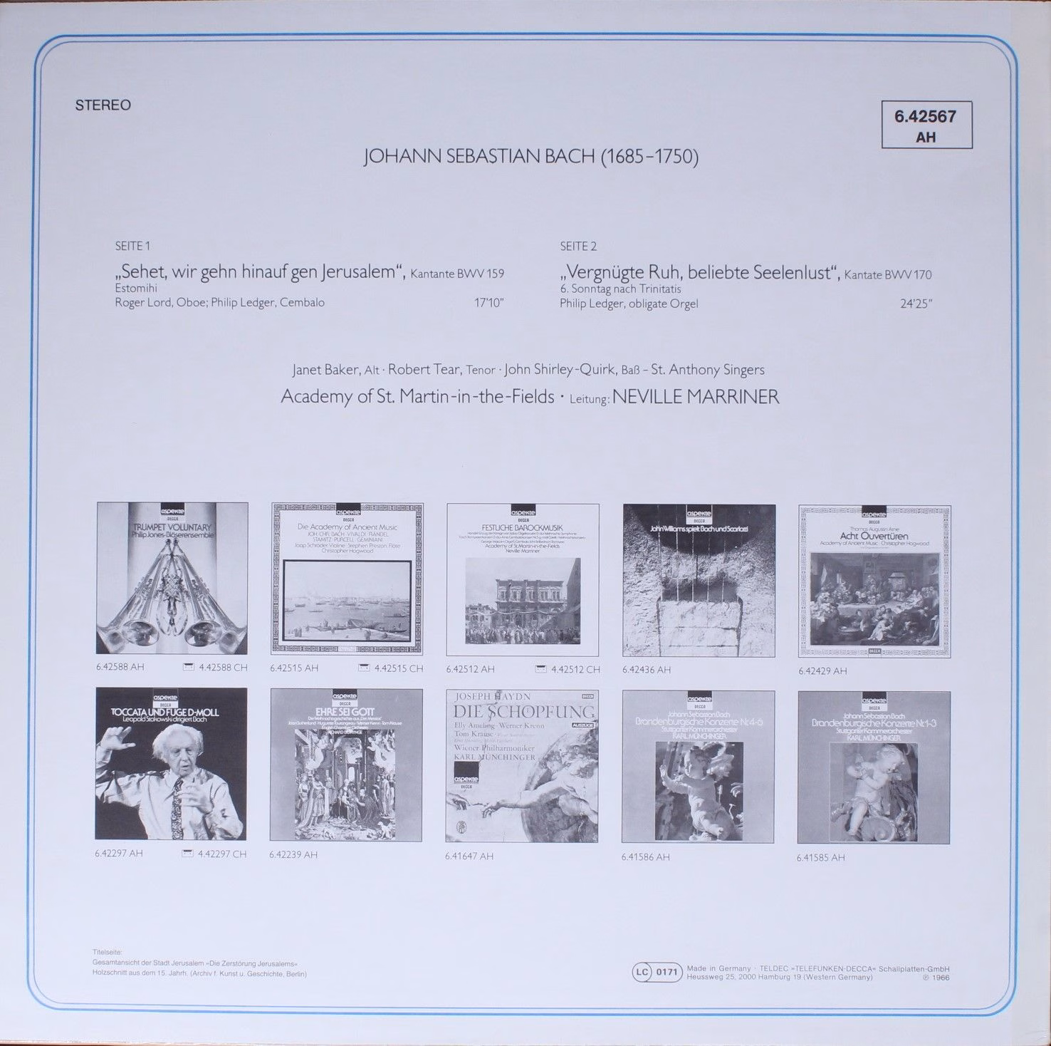 DECCA 6.42567 AH - Janet Baker, Johann Sebastian Bach, St. Antho - Image 2