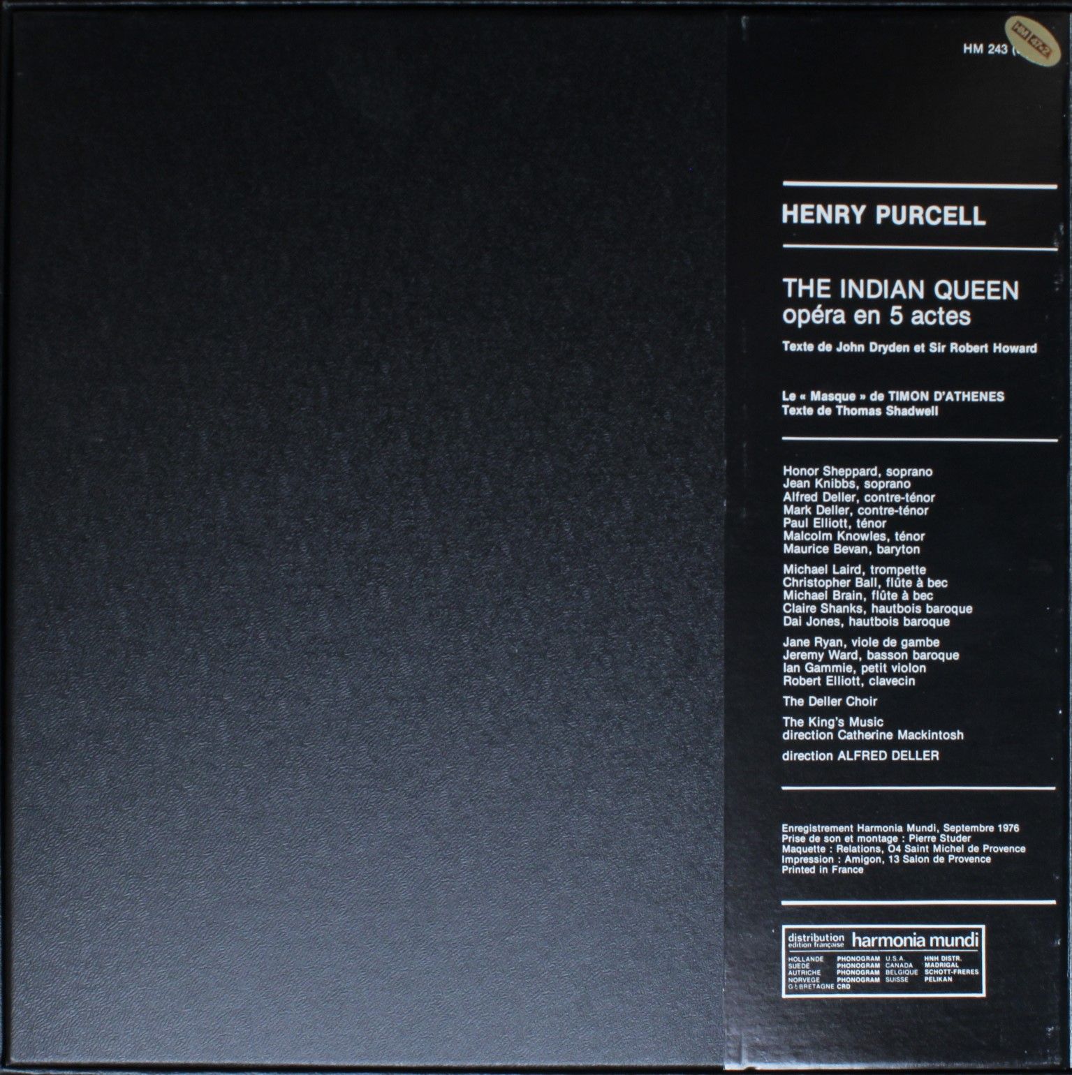 Harmonia Mundi HM 243 - Henry Purcell, Deller Consort, Alfred De - Image 2