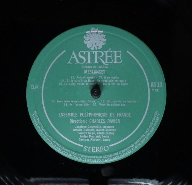 Astree AS 11 - Roland de Lassus, Charles Ravier, Ensemble Polyph - Image 6