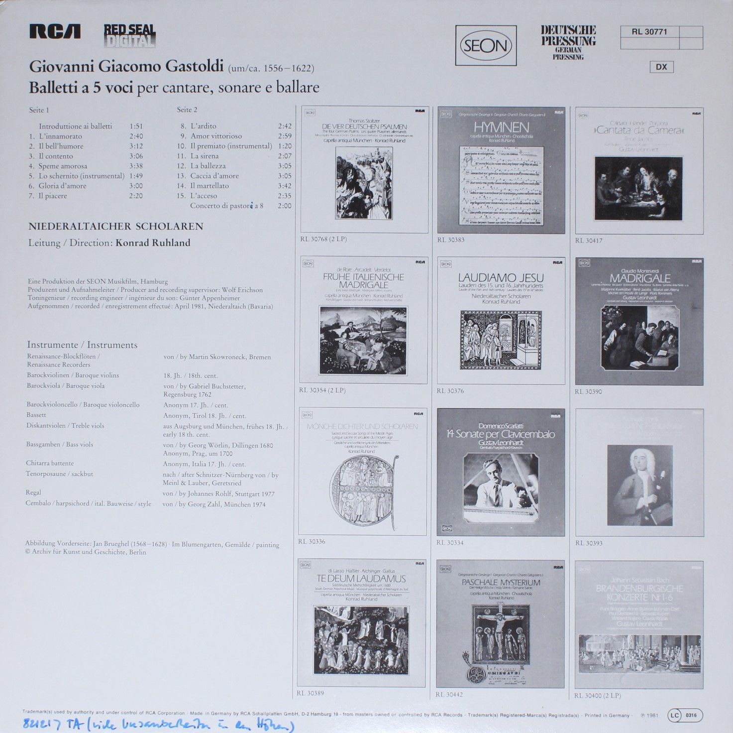 RCA Red Seal RL 30771 - Giovanni Gastoldi, Niederaltaicher Schol - Image 2