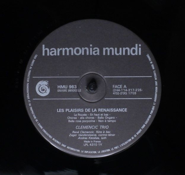 Harmonia Mundi HMU 963 - Clemencic Trio - Les Plaisirs De La Ren - Image 5