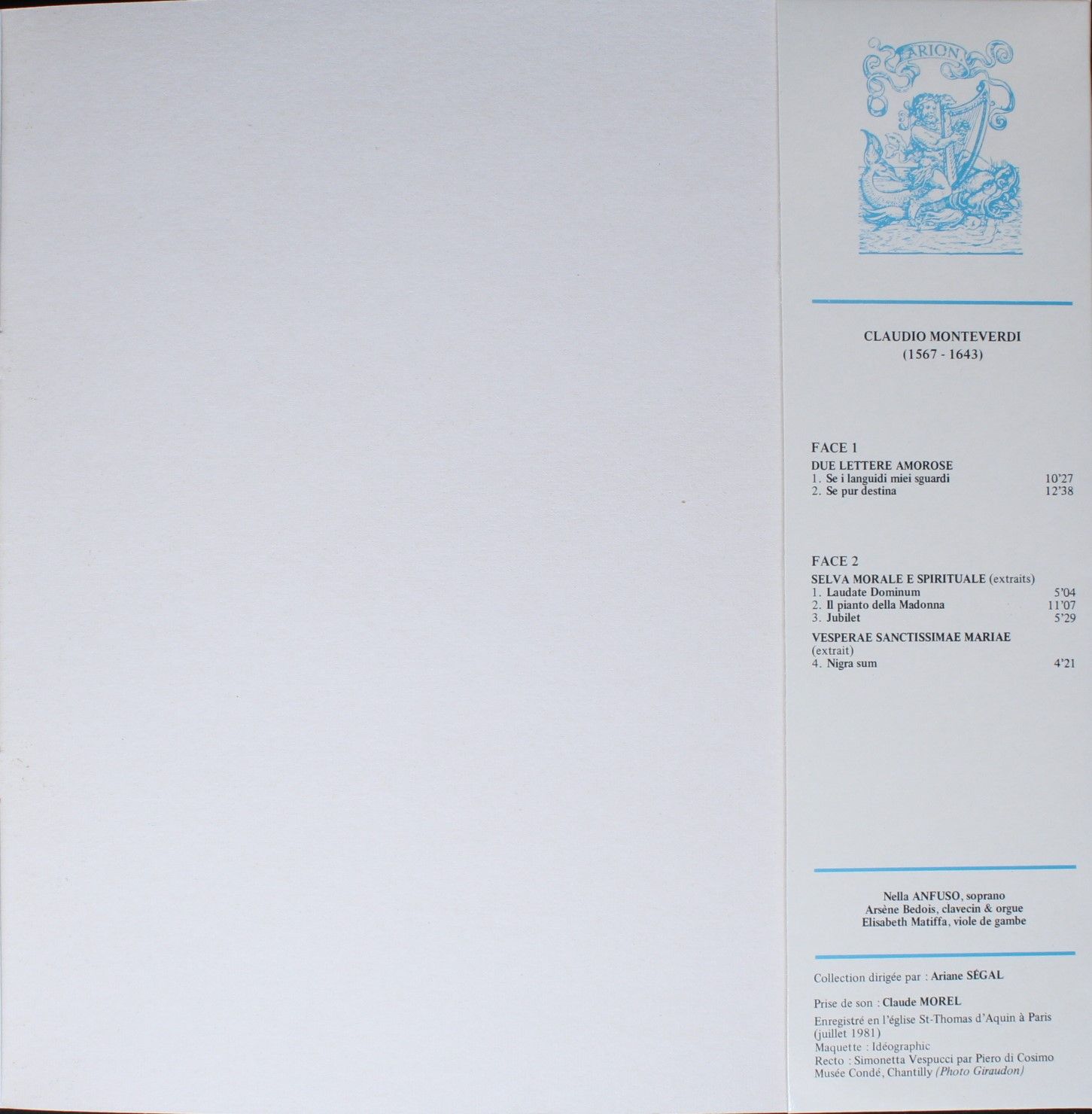 ARION ARN 38633 - Claudio Monteverdi, Nella Anfuso, Arsène Bedoi - Image 3